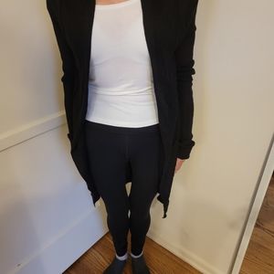 Hooded knee length light duster sweater with hood